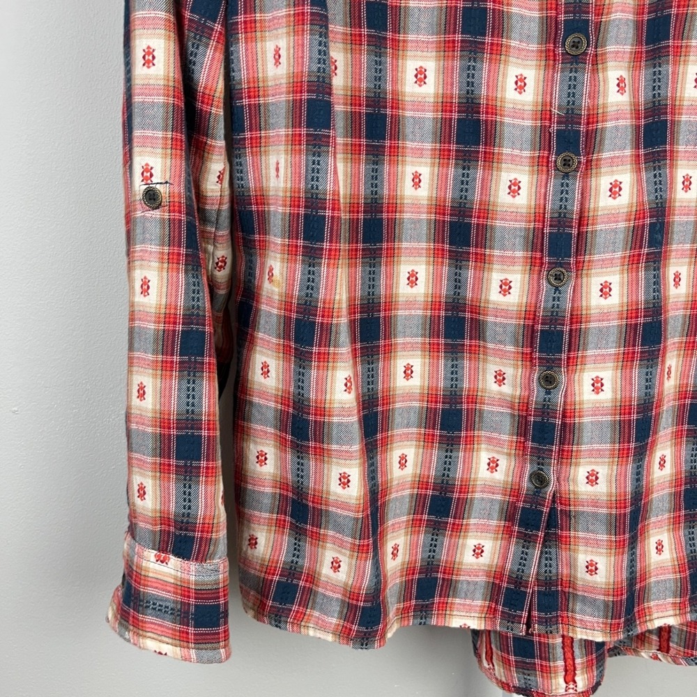 Dressbarn Western Plaid Shirt Top Womens L Red Blue Button Up Long Sleeve - Picture 4 of 6